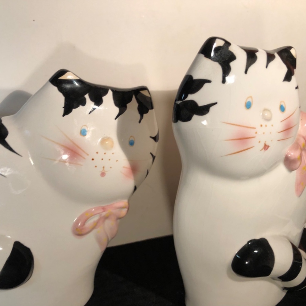 Big ! Set of 2 Vintage Cat 🐈 Figures black & white ceramic Super Cute - Picture 16 of 16
